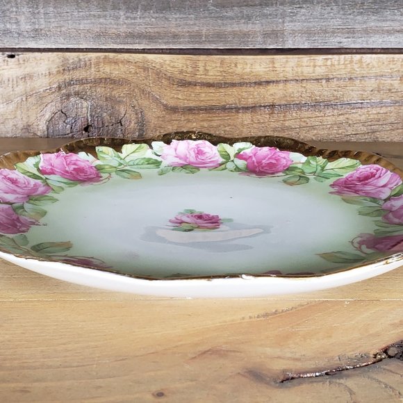 Vintage Wheelock China Plate Austria Decorative Roses Gold Trim Distressed - Picture 12 of 14